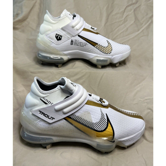 Nike Force Zoom Trout 7 Mens 7.5 Gold White Mid Metal Baseball Cleats Air Spikes - Picture 5 of 10